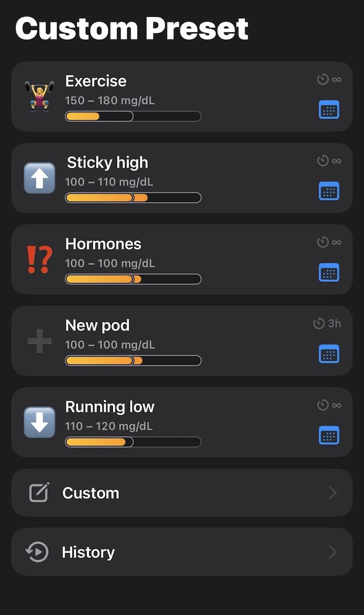 Image of my Custom presets section in Loop app